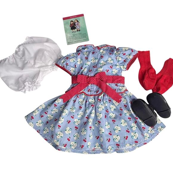 American Girl Emily Meet Outfit Cherry Dress Shoes Socks Bloomer Panties Cards - Picture 3 of 7